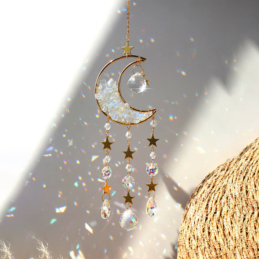 Natural Gravel Moon Hourglass Sun Catcher Pendant