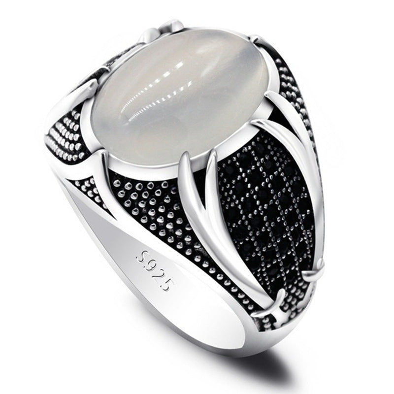 Men's Gemstone Ring – Stylish Metal Band with Crystal Stone