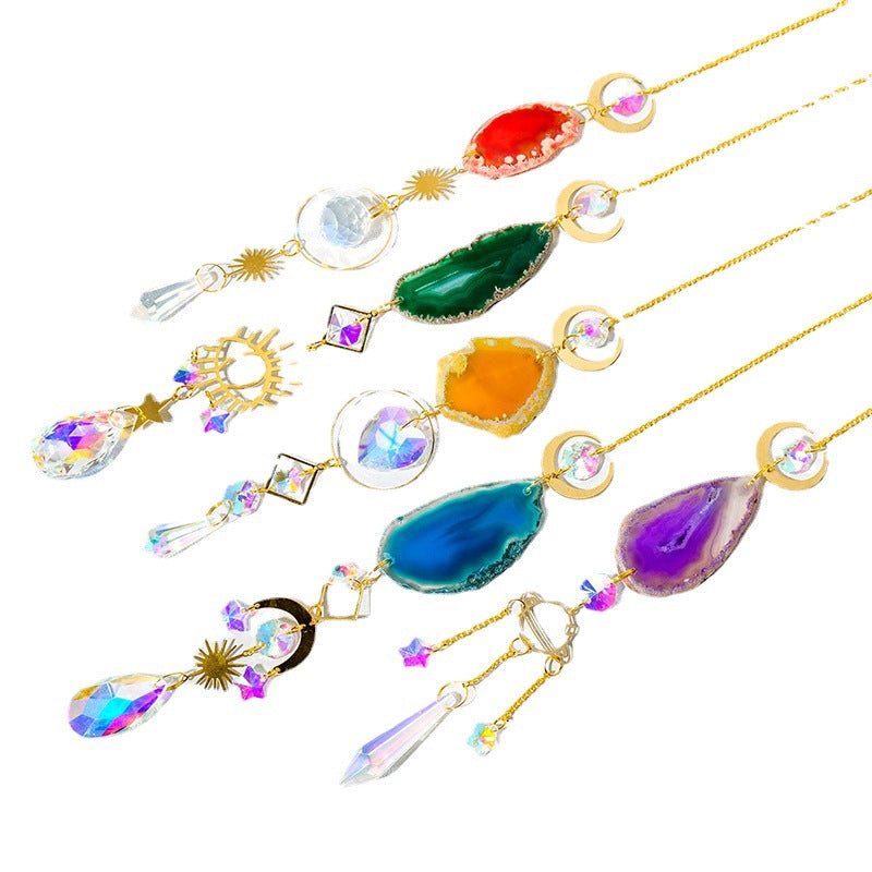 Natural Colorful Agate Slices Sun Catcher Pendant