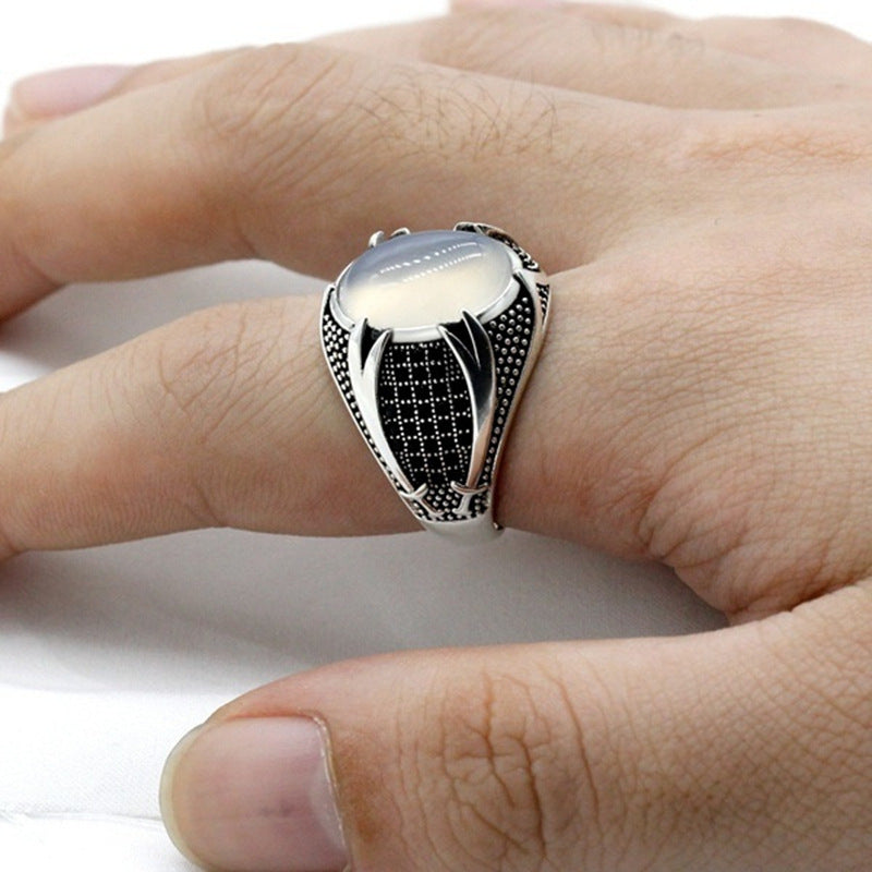 Men's Gemstone Ring – Stylish Metal Band with Crystal Stone