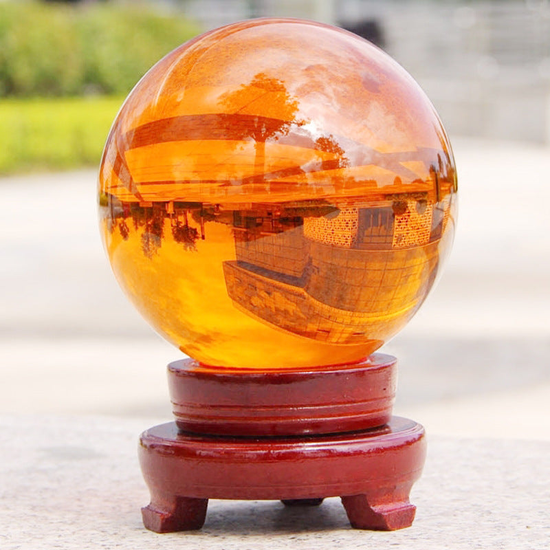 Amber Crystal Ball — Natural Citrine Sphere for Healing & Decor