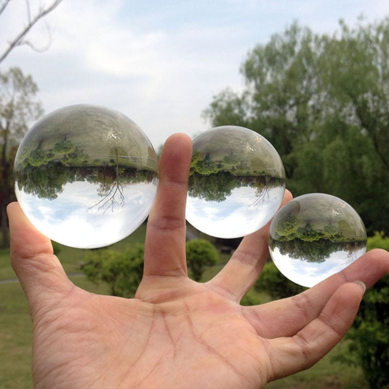 Crystal Glass Ball with Base — 70mm Transparent Decorative Sphere