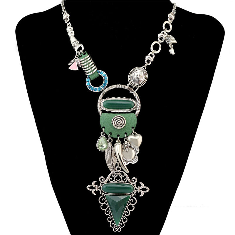 Vintage Multilayer Leather Gemstone Necklace