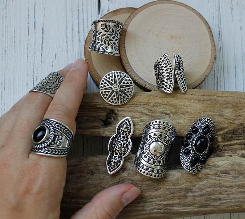 Vintage Eight-Piece Gemstone Ring Set