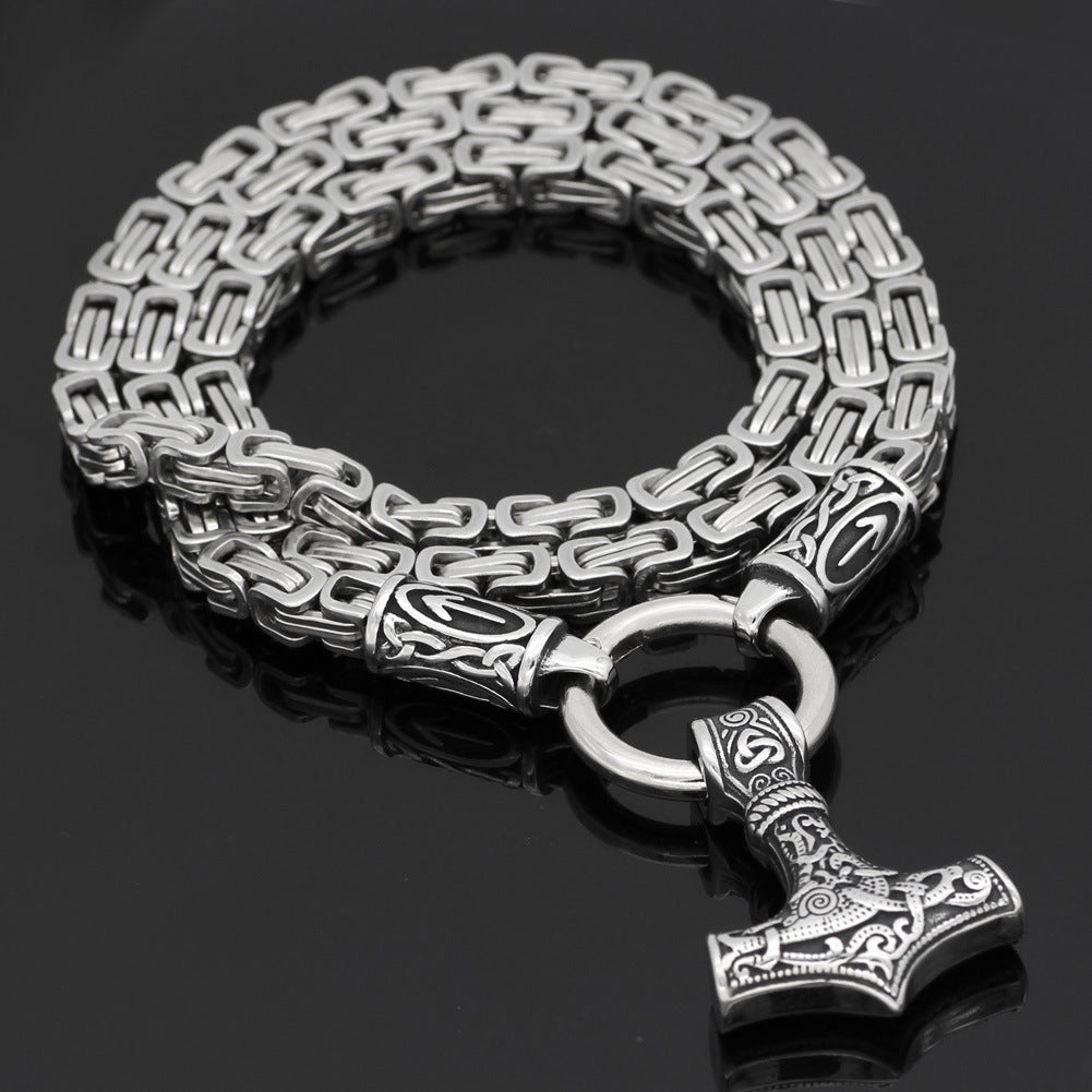 Rune Palm Circle Pendant Chain Necklace