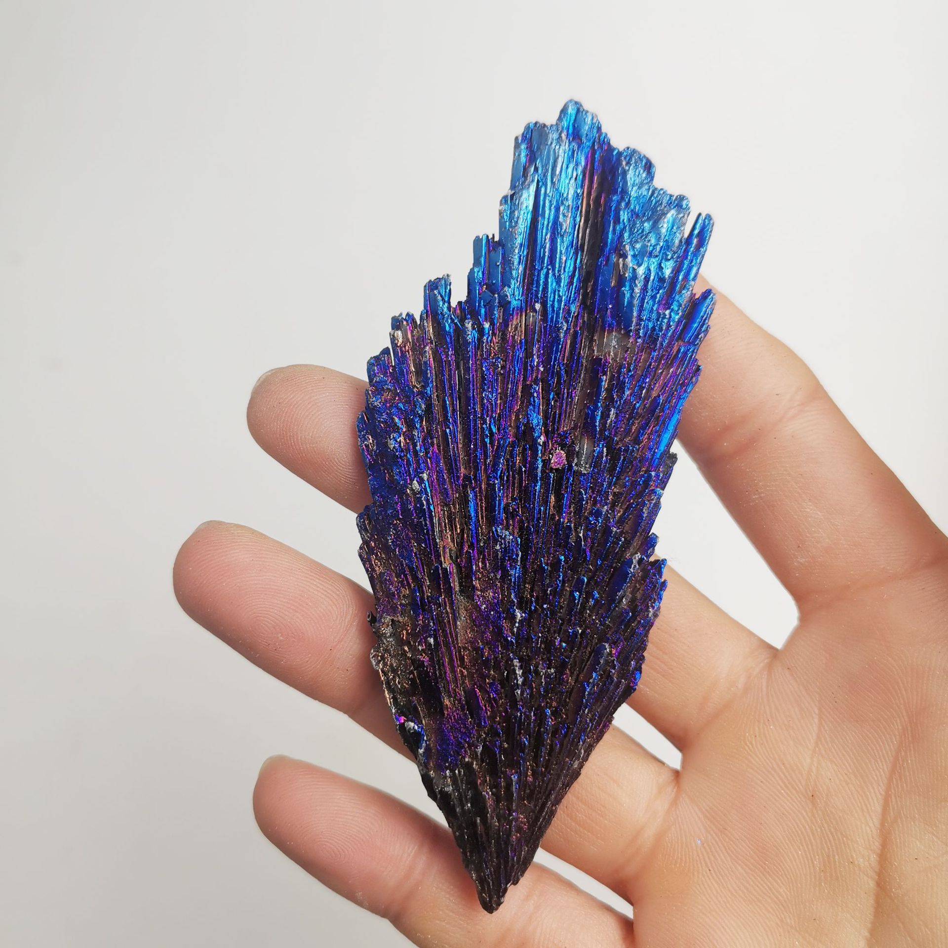 Electroplated Peacock Blue Flame Feather Vug Mineral Specimen