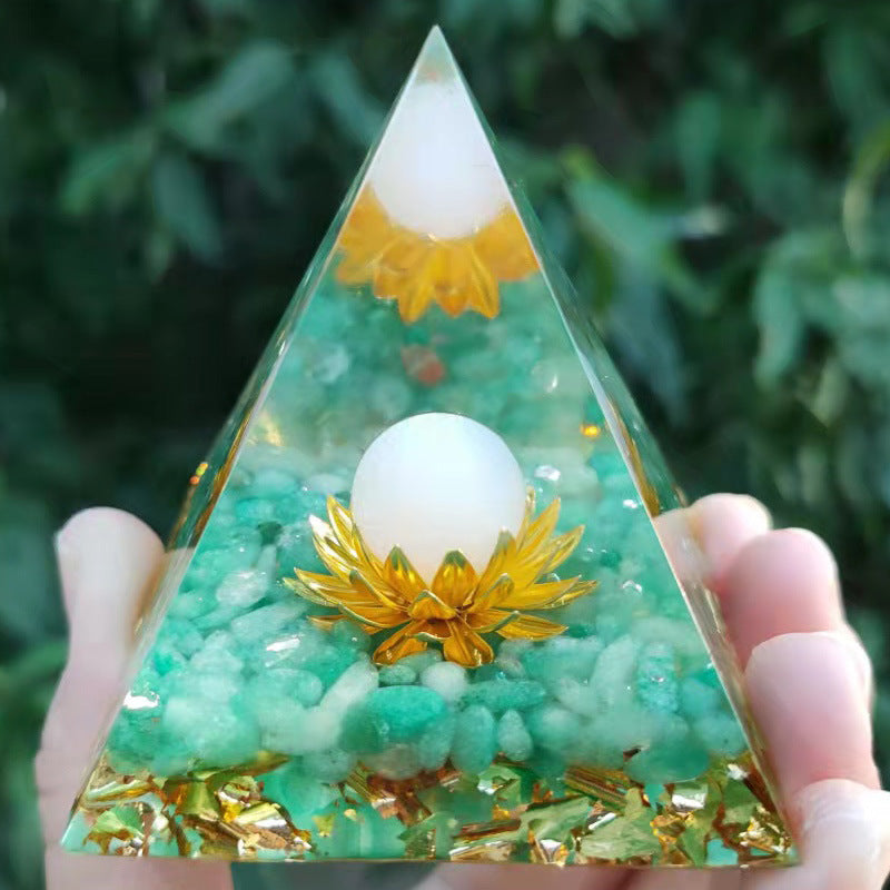 Crystal Ball Pyramid – Natural Gravel Epoxy Resin Art Piece