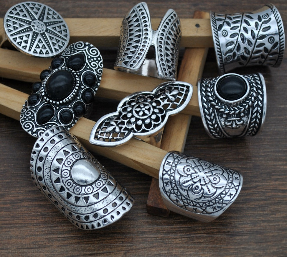 Vintage Eight-Piece Gemstone Ring Set