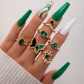 Metal Emerald Diamond Love Palm Ring Match Sets