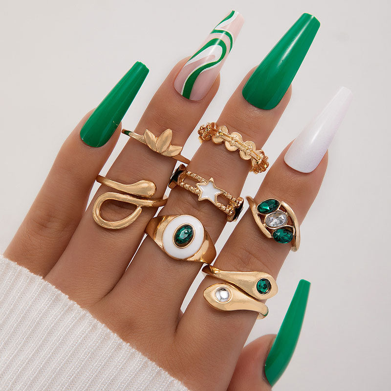 Metal Emerald Diamond Love Palm Ring Match Sets