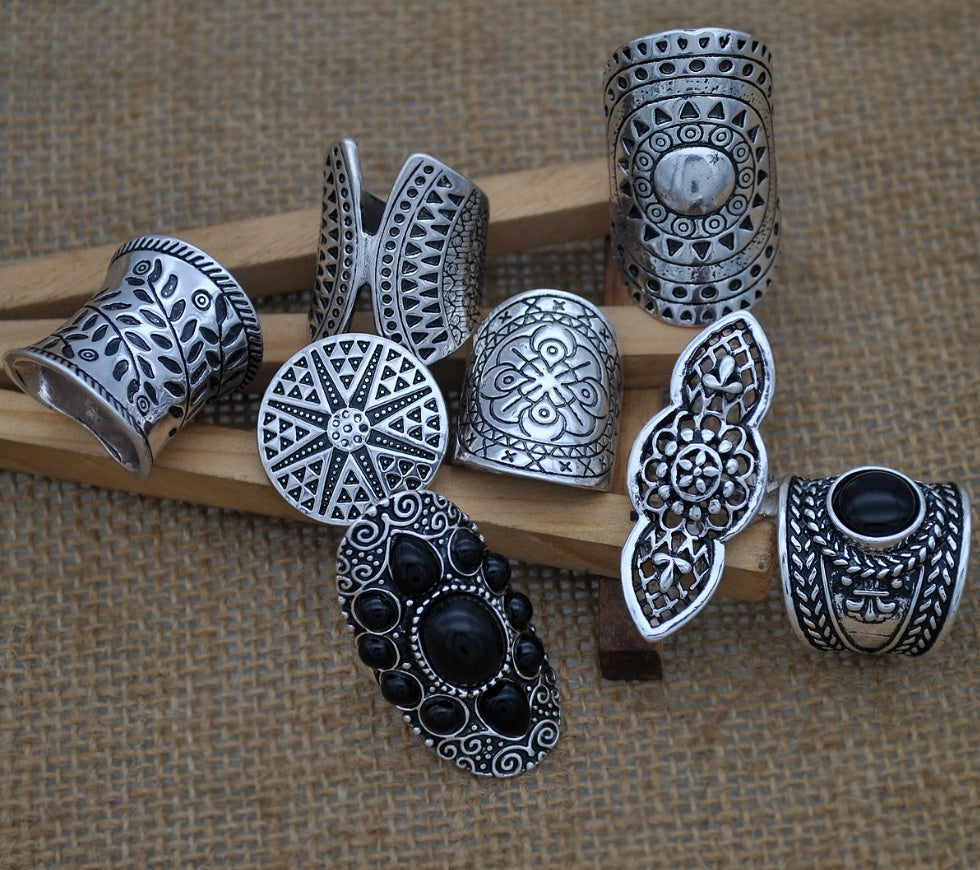 Vintage Eight-Piece Gemstone Ring Set