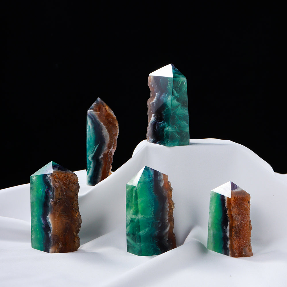 Irregular Thin Ornaments Decorated With Slices Of Natural Fluorite