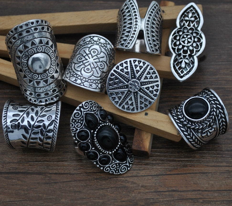 Vintage Eight-Piece Gemstone Ring Set