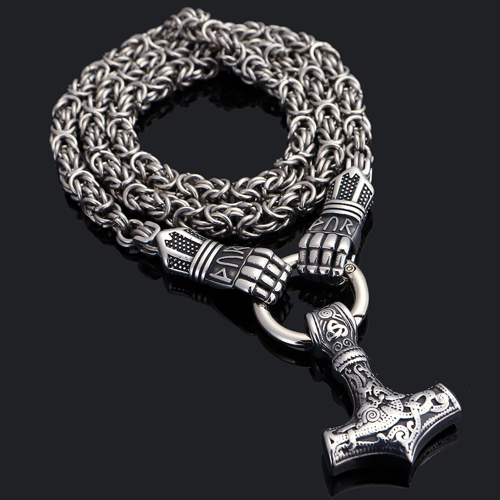 Rune Palm Circle Pendant Chain Necklace