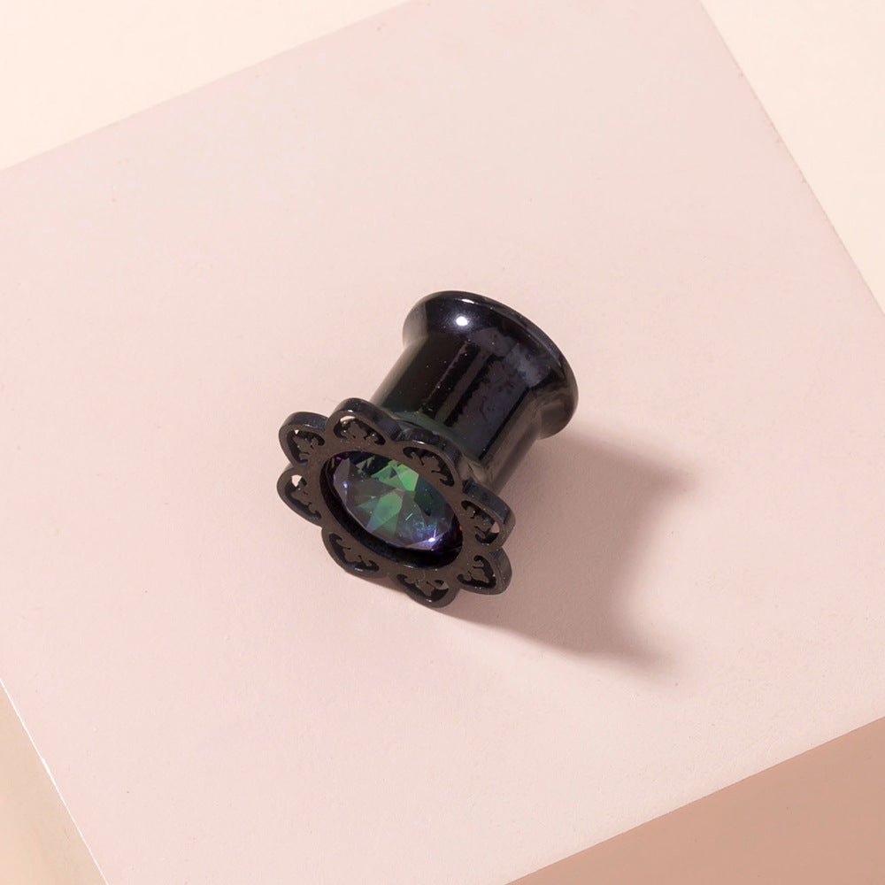 Black Gemstone Stainless Steel Earrings – Geometric Unisex Design