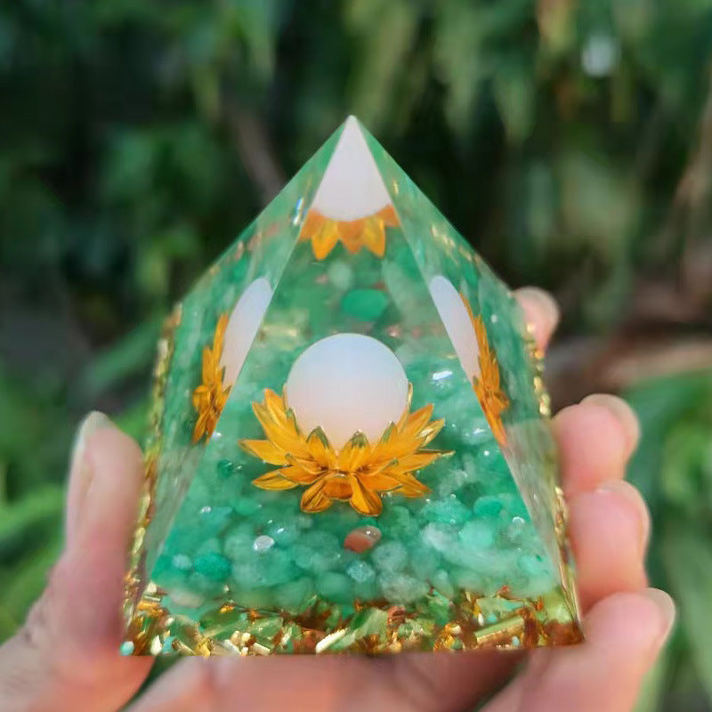 Crystal Ball Pyramid – Natural Gravel Epoxy Resin Art Piece
