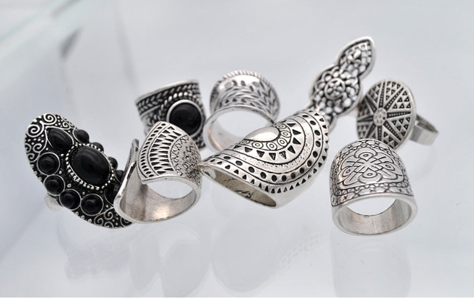 Vintage Eight-Piece Gemstone Ring Set
