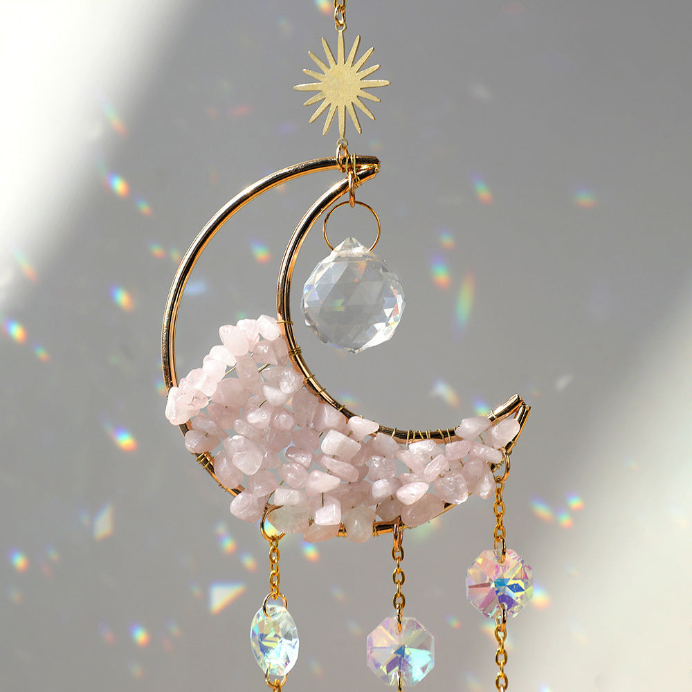 Natural Gravel Moon Hourglass Sun Catcher Pendant