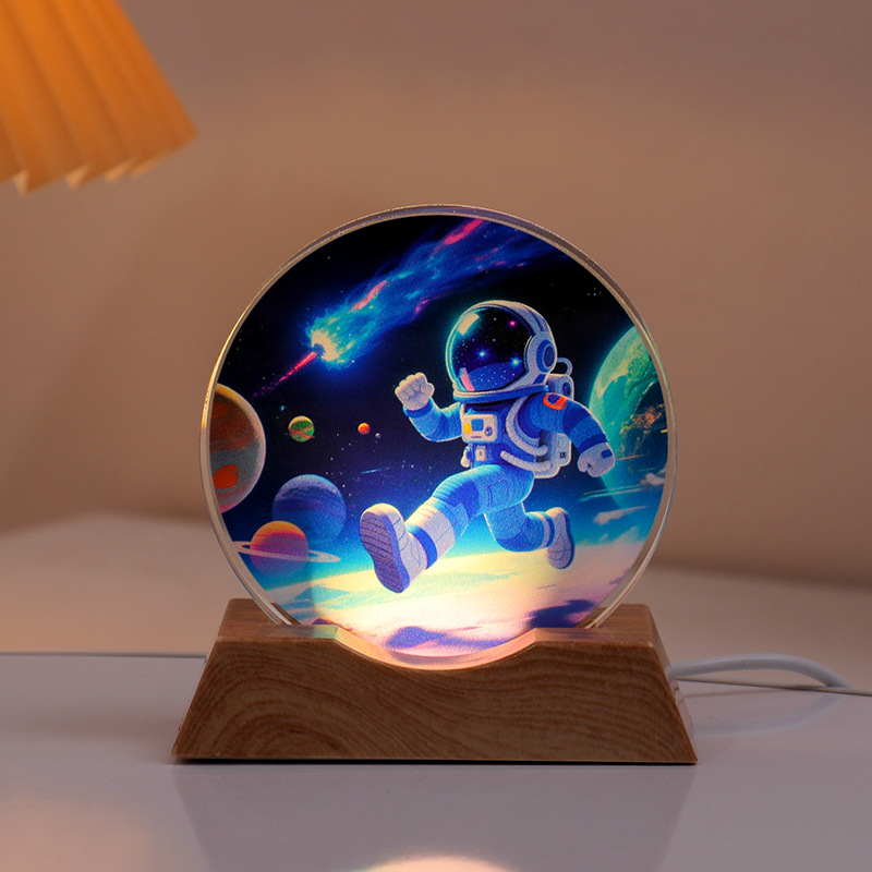 Astronaut Planet Table Lamp Crystal Night Light Illuminated Decorative Piece