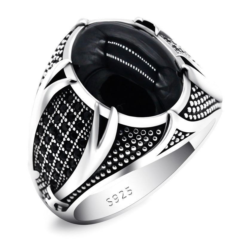 Men's Gemstone Ring – Stylish Metal Band with Crystal Stone