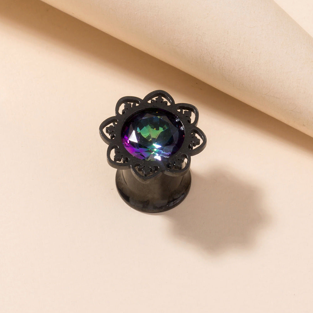 Black Gemstone Stainless Steel Earrings – Geometric Unisex Design