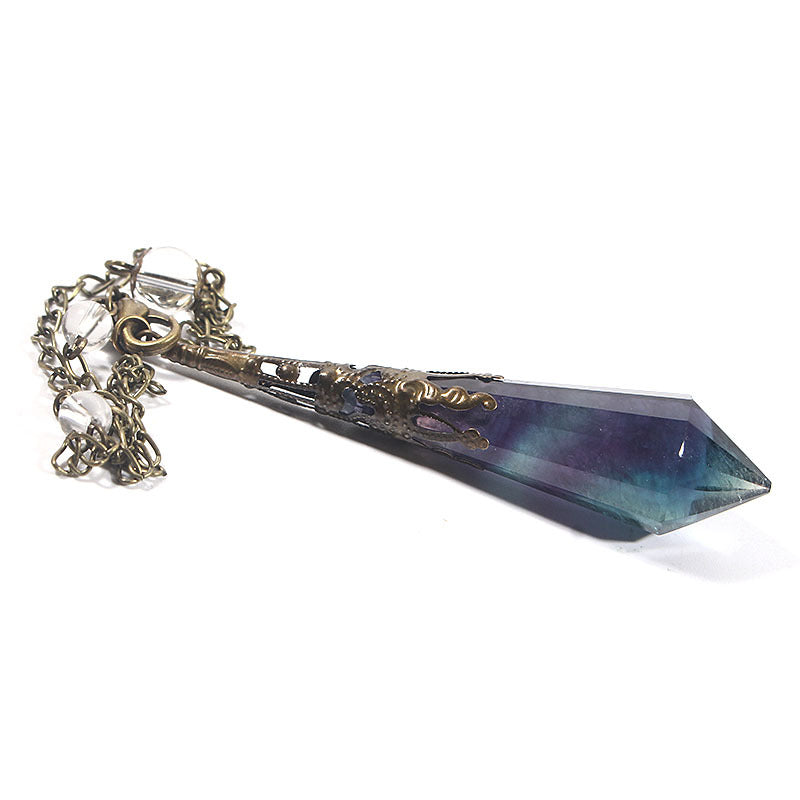 Natural Crystal Pendulum FM Energy Spar Divination Set Black Yaoshi Fluorite Moonstone Pendulum Necklace