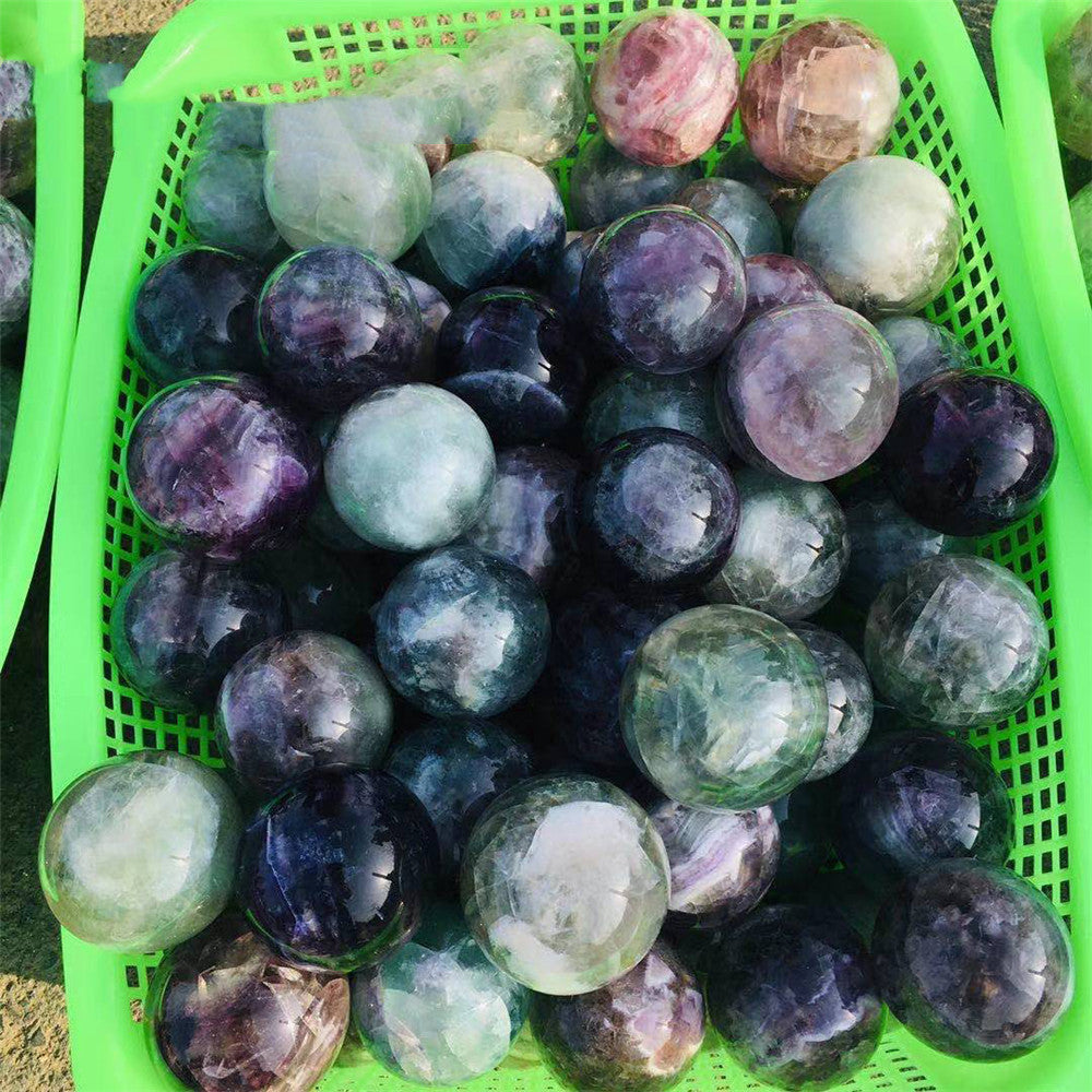 Natural Colorful Purple Green Striped Fluorite Crystal Ball Rough Polished Feng Shui Energy Ornament