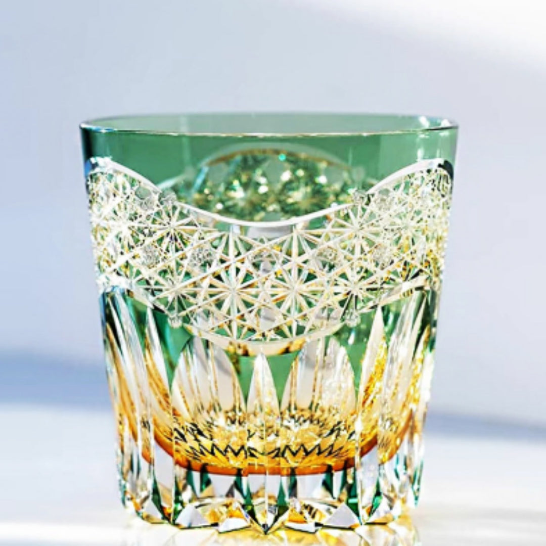 Hand-carved Crystal Glass Fluorite Whiskey Glass