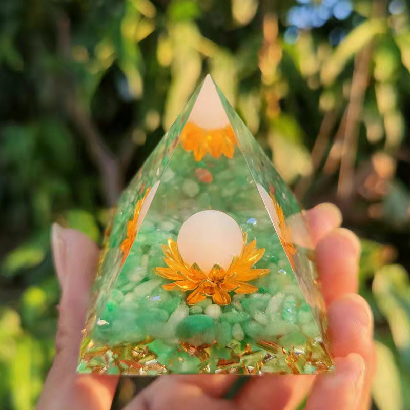 Crystal Ball Pyramid – Natural Gravel Epoxy Resin Art Piece