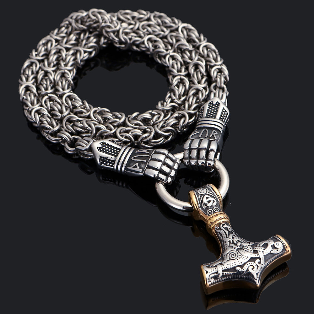 Rune Palm Circle Pendant Chain Necklace