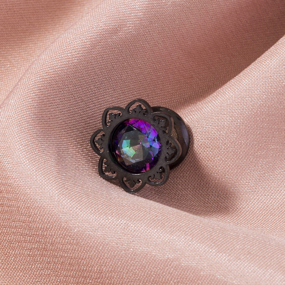 Black Gemstone Stainless Steel Earrings – Geometric Unisex Design