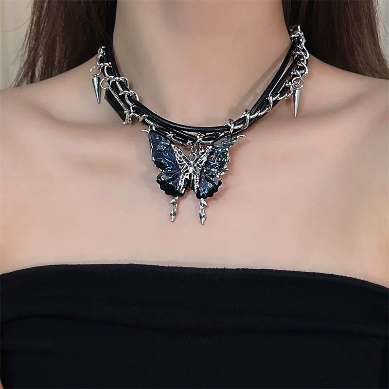Butterfly Gemstone Chain Wrap Collar Necklace — Crystal Statement Jewelry