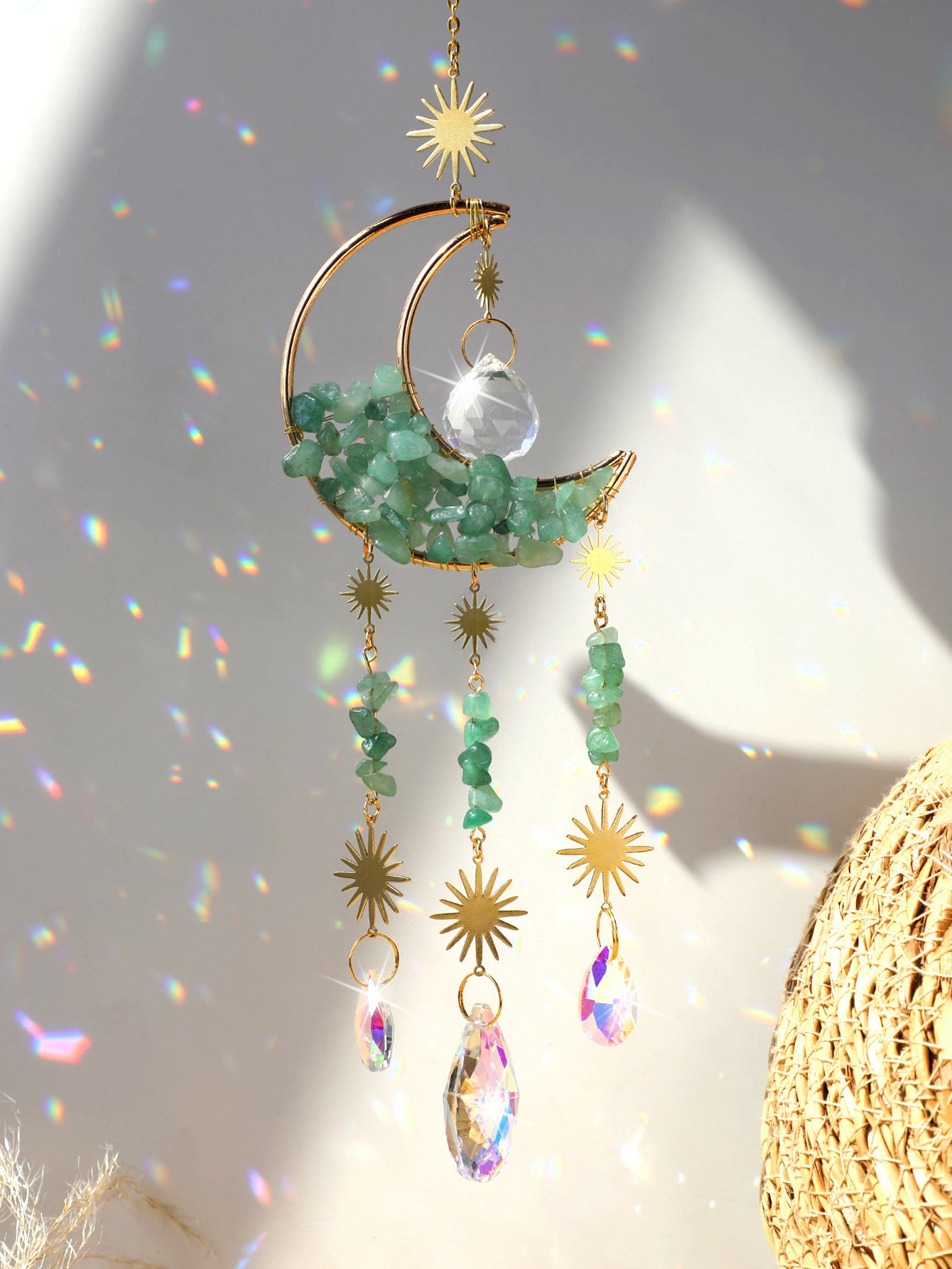 Natural Gravel Moon Hourglass Sun Catcher Pendant