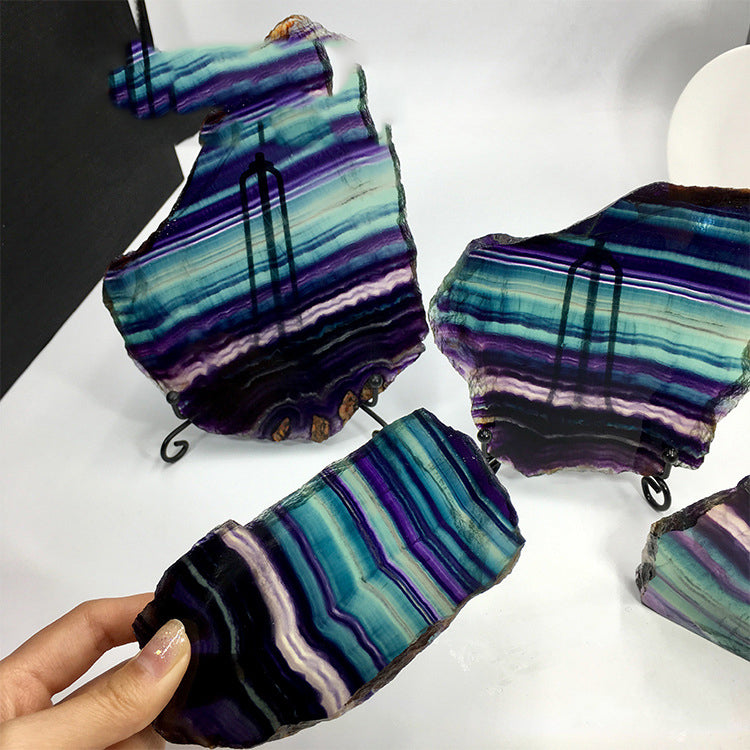 Natural Fluorite Rough Stone Ornaments Sliced Crystal