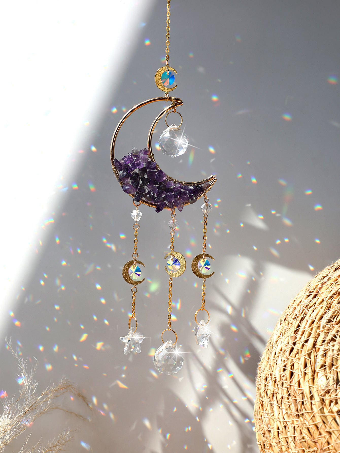Natural Gravel Moon Hourglass Sun Catcher Pendant