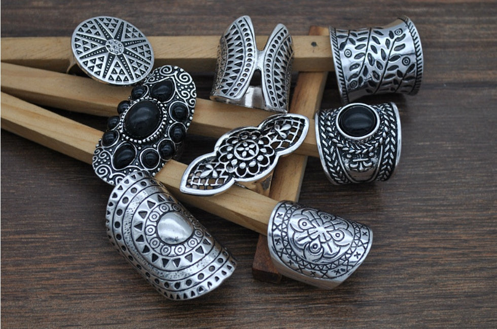 Vintage Eight-Piece Gemstone Ring Set