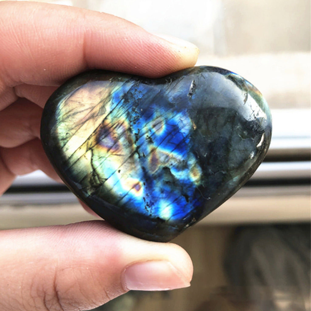 Crystal Labradorite Palm Stone — Healing Quartz Gemstone