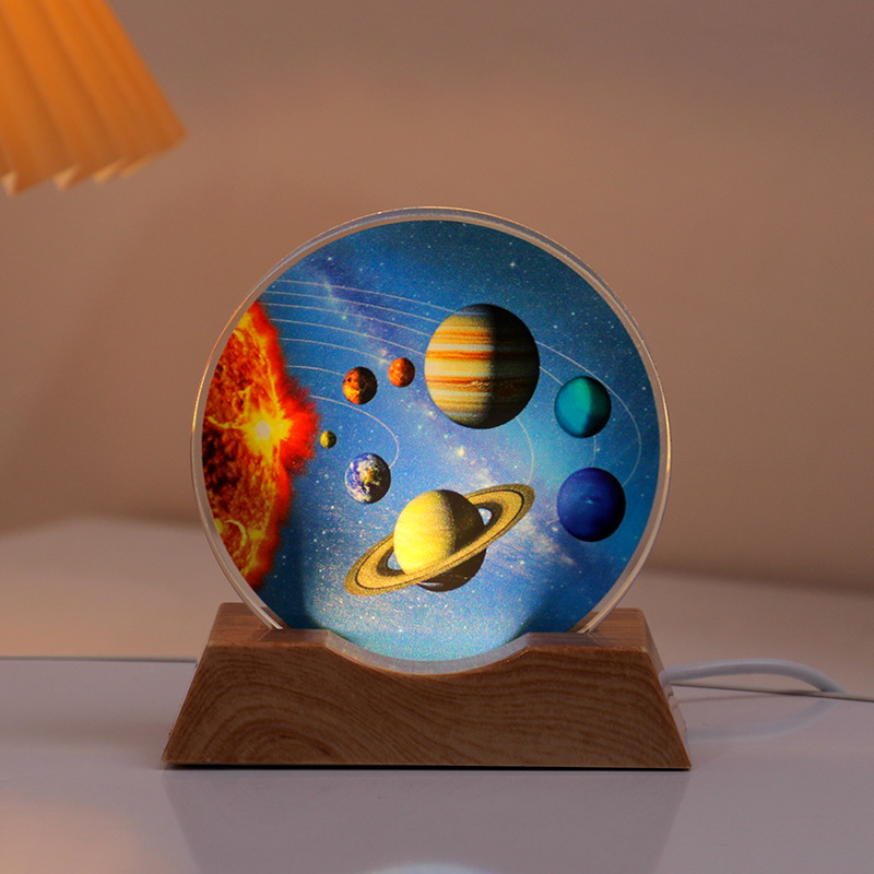 Astronaut Planet Table Lamp Crystal Night Light Illuminated Decorative Piece