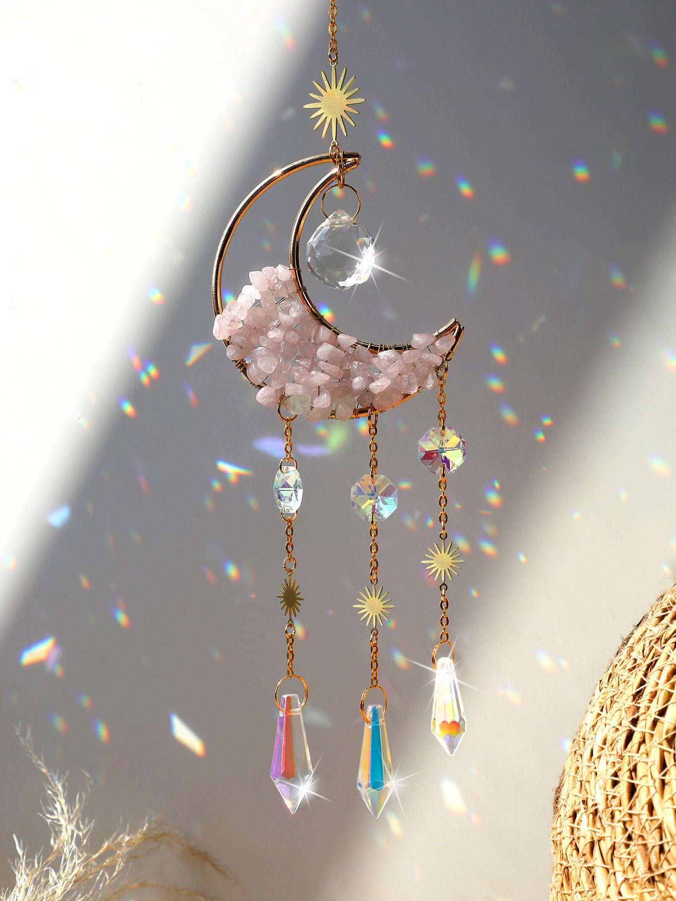 Natural Gravel Moon Hourglass Sun Catcher Pendant