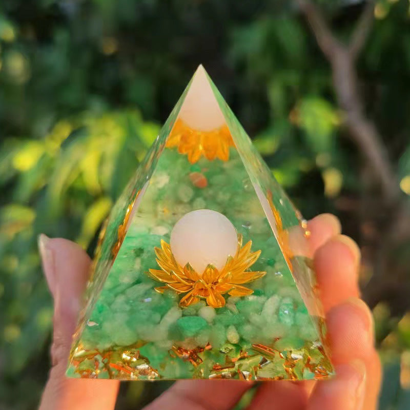 Crystal Ball Pyramid – Natural Gravel Epoxy Resin Art Piece