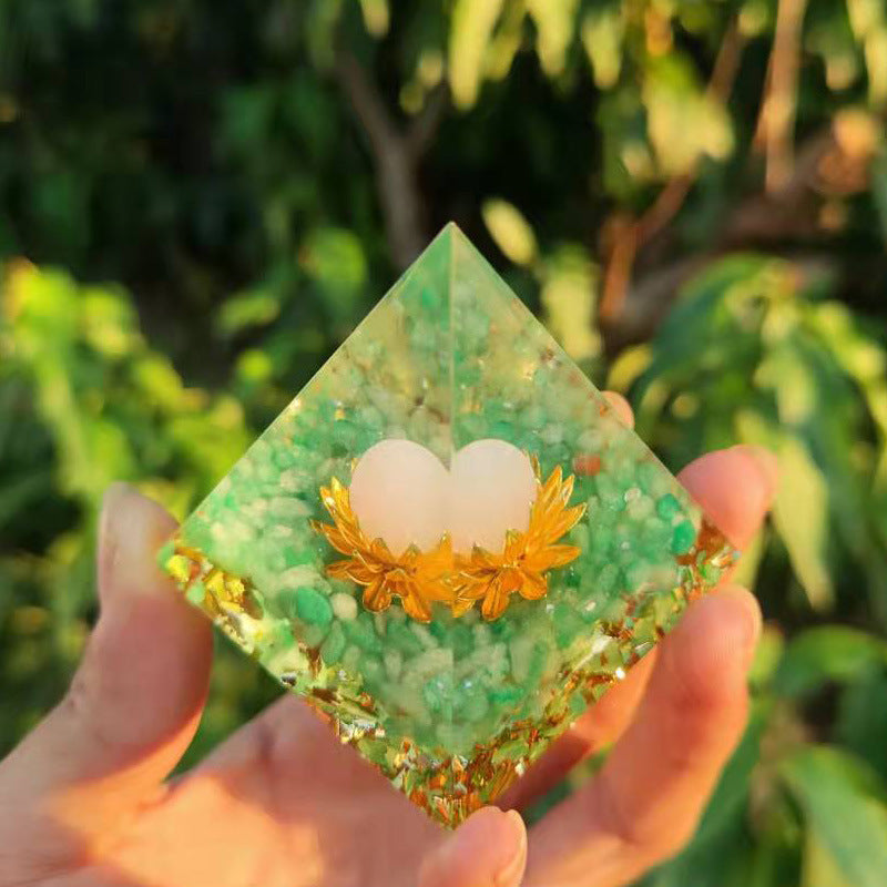 Crystal Ball Pyramid – Natural Gravel Epoxy Resin Art Piece
