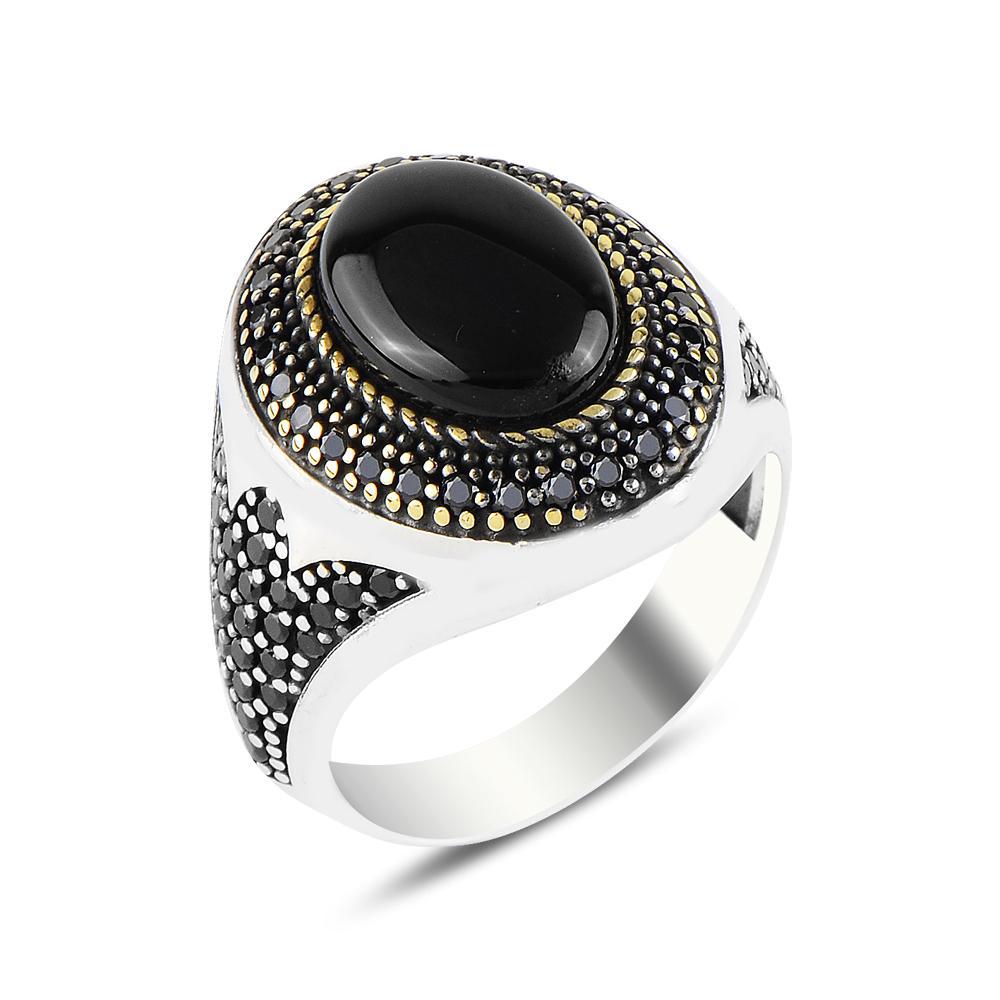 Men's Gemstone Ring – Stylish Metal Band with Crystal Stone