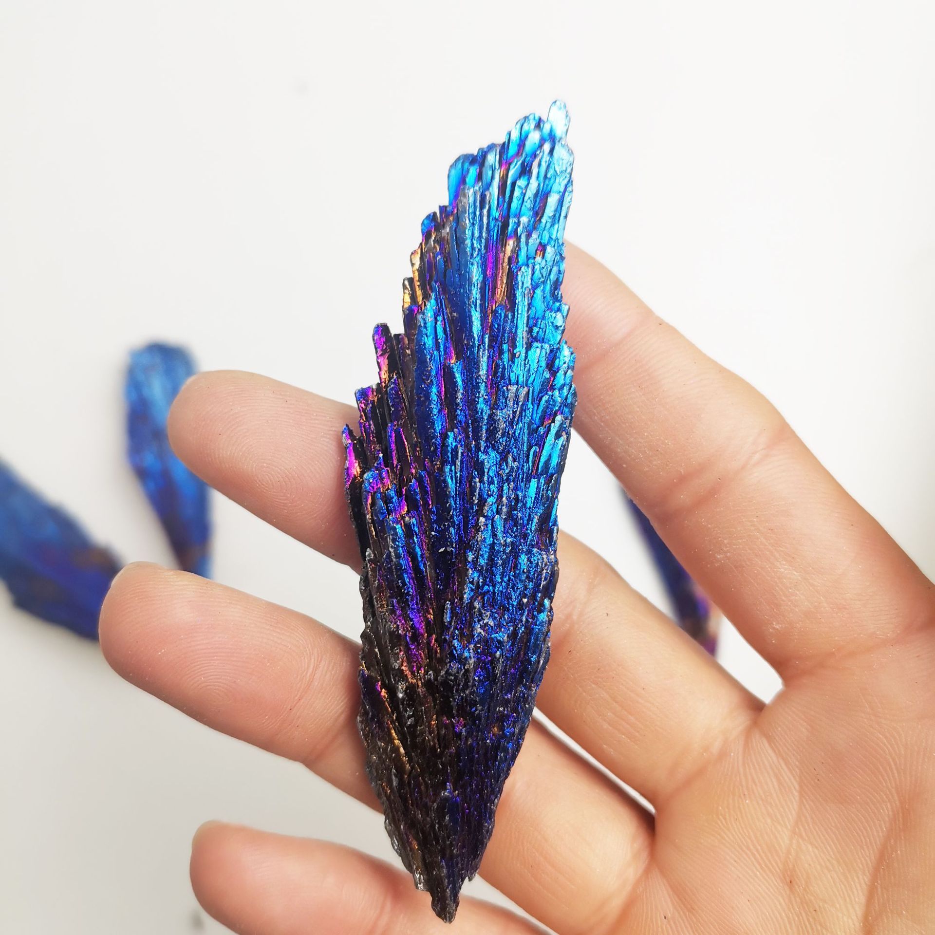 Electroplated Peacock Blue Flame Feather Vug Mineral Specimen