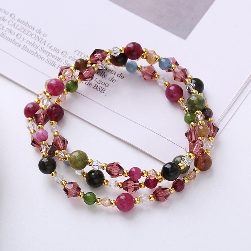 Fashion Colorful Tourmaline Three-ring Bracelet For Women