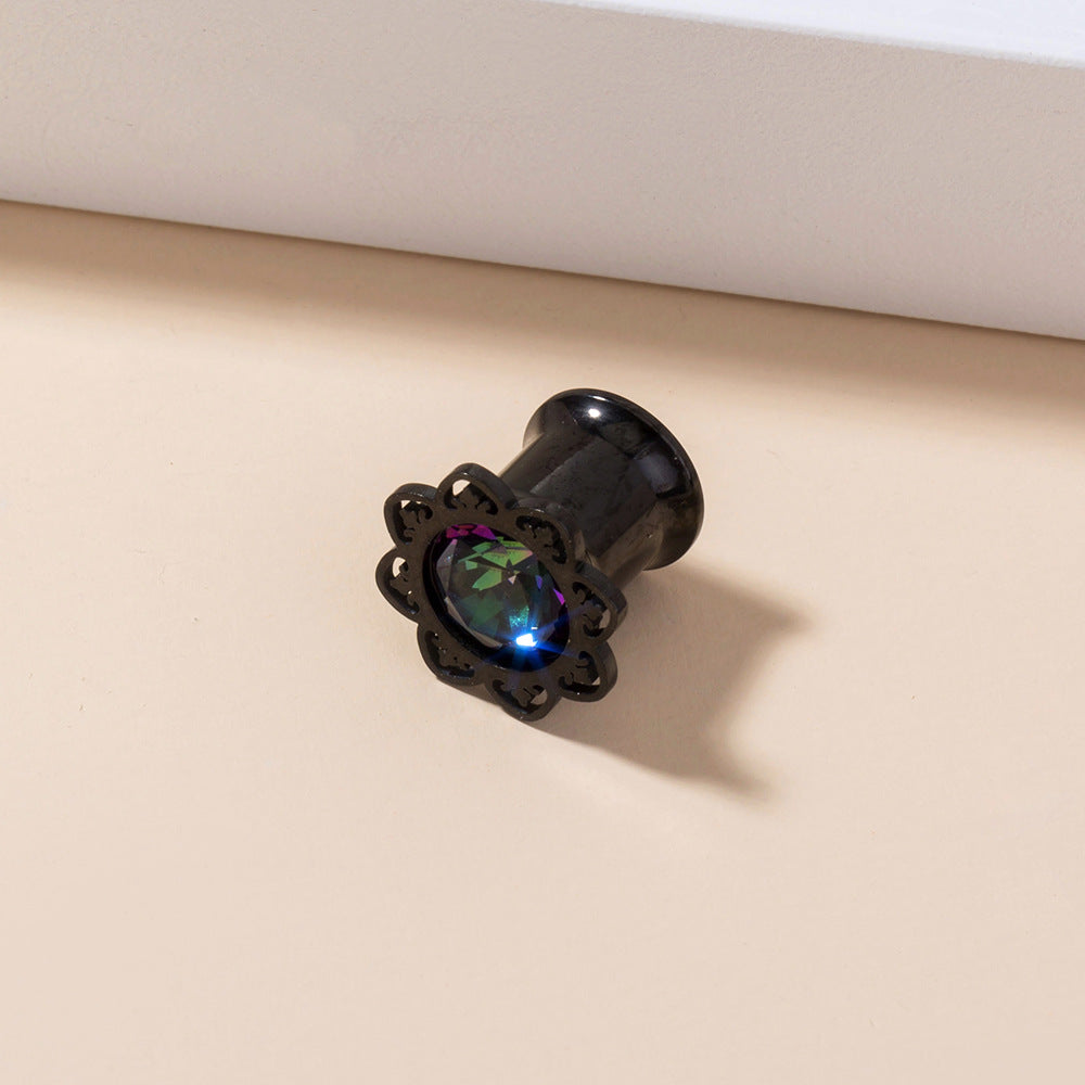 Black Gemstone Stainless Steel Earrings – Geometric Unisex Design