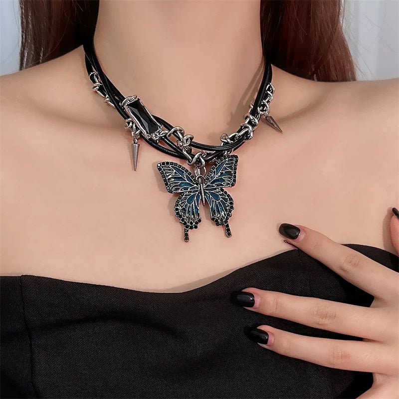 Butterfly Gemstone Chain Wrap Collar Necklace — Crystal Statement Jewelry
