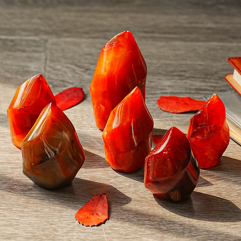 Natural Red Agate Torch Sculpture Crystal Stone Ore Specimen
