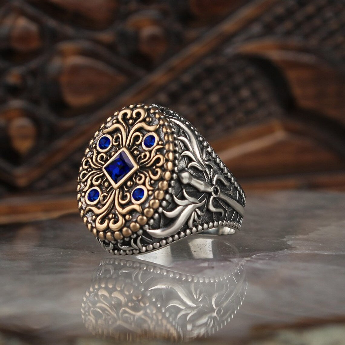 Men's Gemstone Ring – Stylish Metal Band with Crystal Stone