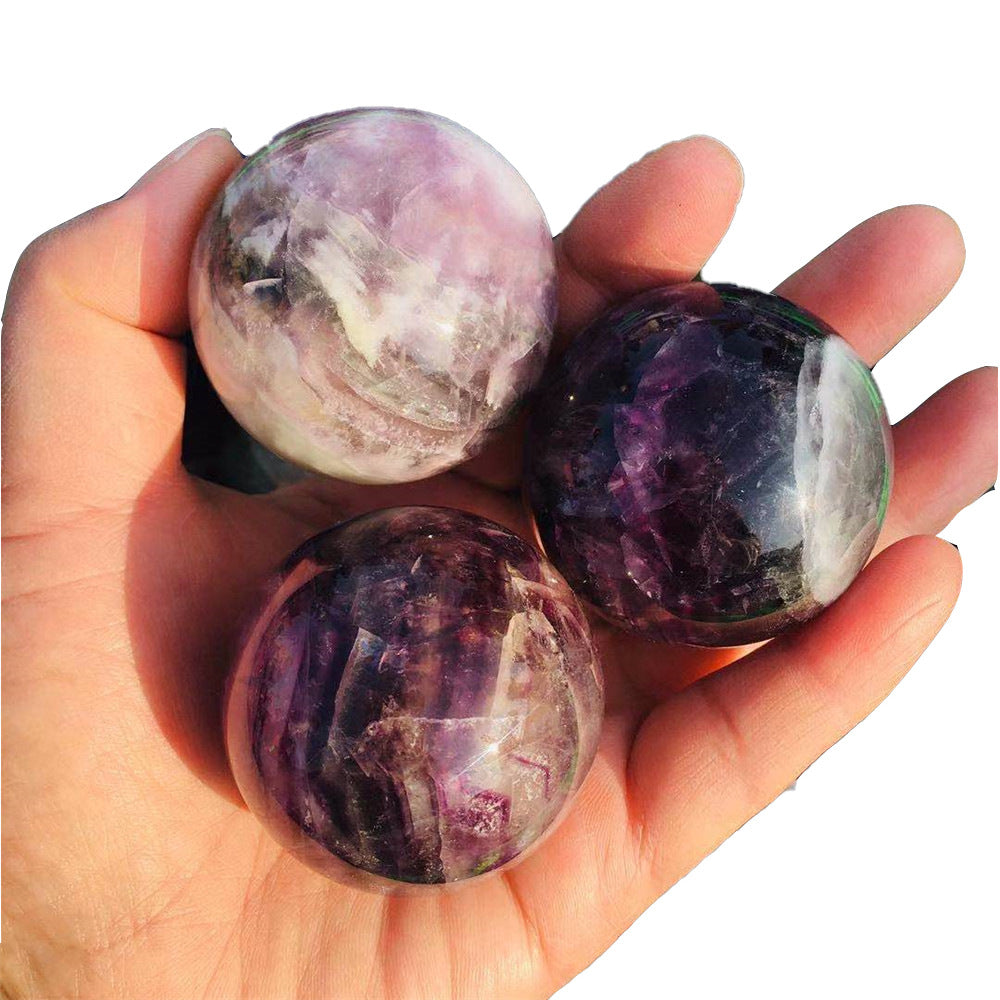 Natural Colorful Purple Green Striped Fluorite Crystal Ball Rough Polished Feng Shui Energy Ornament