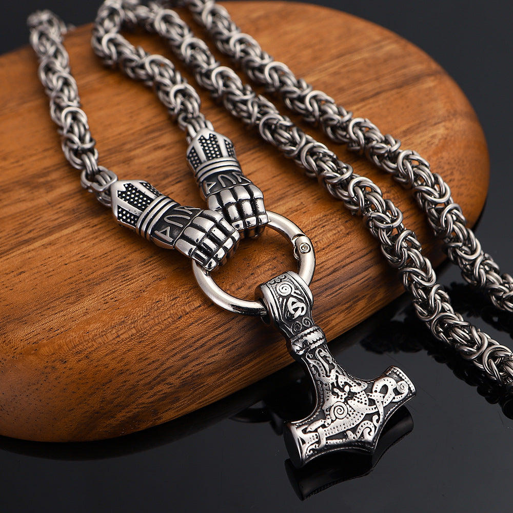 Rune Palm Circle Pendant Chain Necklace